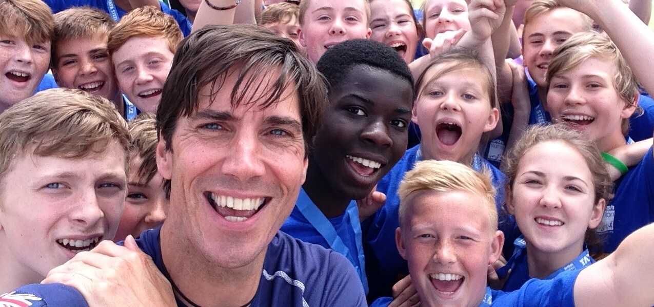 Steve Judge with a school group