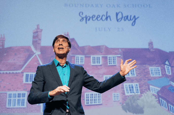 Steve speaking in a school
